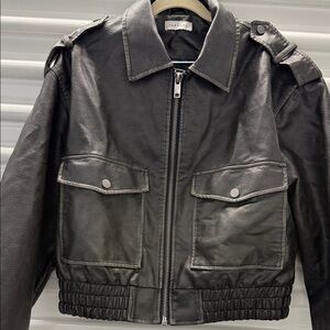 Topshop Faux Leather Dark Brown Jacket